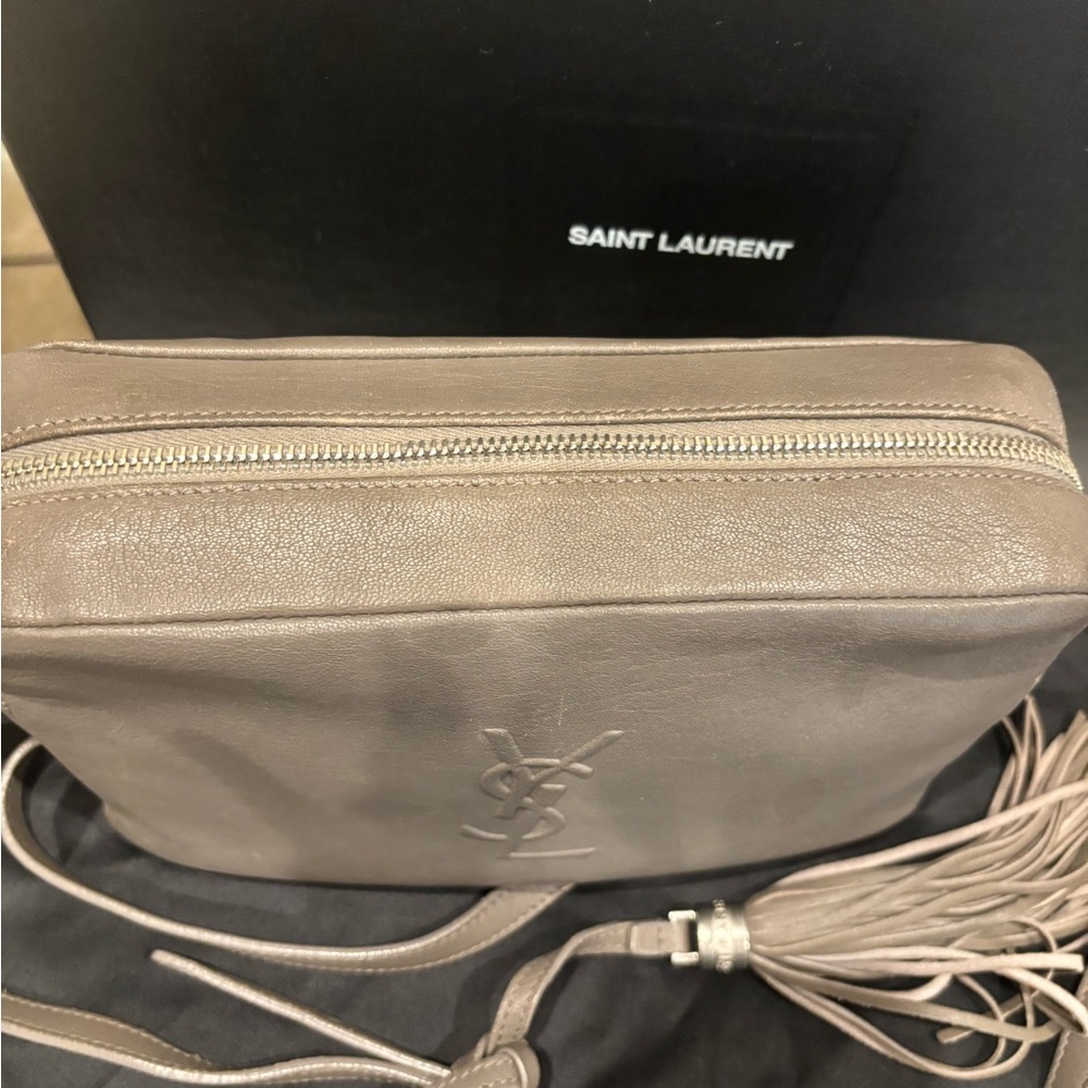 Yves Saint Laurent Monogram Lou Taupe Leather Crossbody Bag - Picture 8 of 16